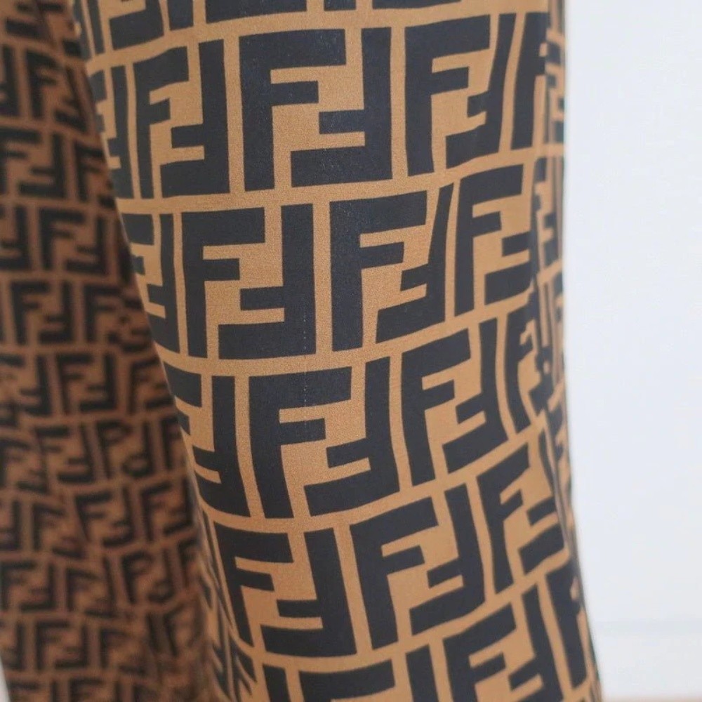 Fendi FF Logo Print Pajama Trousers Brown/Black Silk Twill Size 44 - Picture 4 of 10